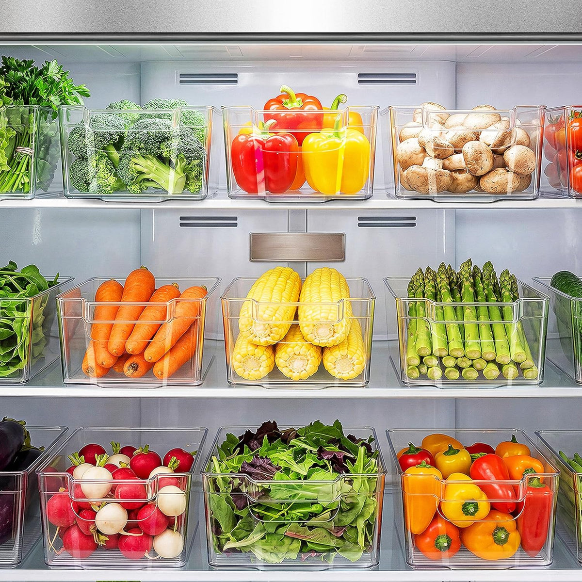 Zulay 4 Pack Clear Refrigerator Organizer Bins - XL Fridge Organizers and Storage Clear - Ideal Freezer Organizer Bins, Refrigerator Storage Containers, Kitchen Cabinets, Pantry Organization