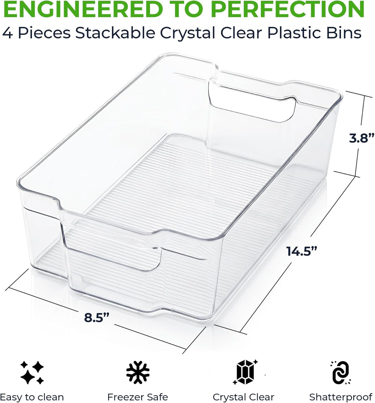 Zulay 4 Pack Clear Refrigerator Organizer Bins - XL Fridge Organizers and Storage Clear - Ideal Freezer Organizer Bins, Refrigerator Storage Containers, Kitchen Cabinets, Pantry Organization