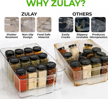 Zulay 4 Pack Clear Refrigerator Organizer Bins - XL Fridge Organizers and Storage Clear - Ideal Freezer Organizer Bins, Refrigerator Storage Containers, Kitchen Cabinets, Pantry Organization