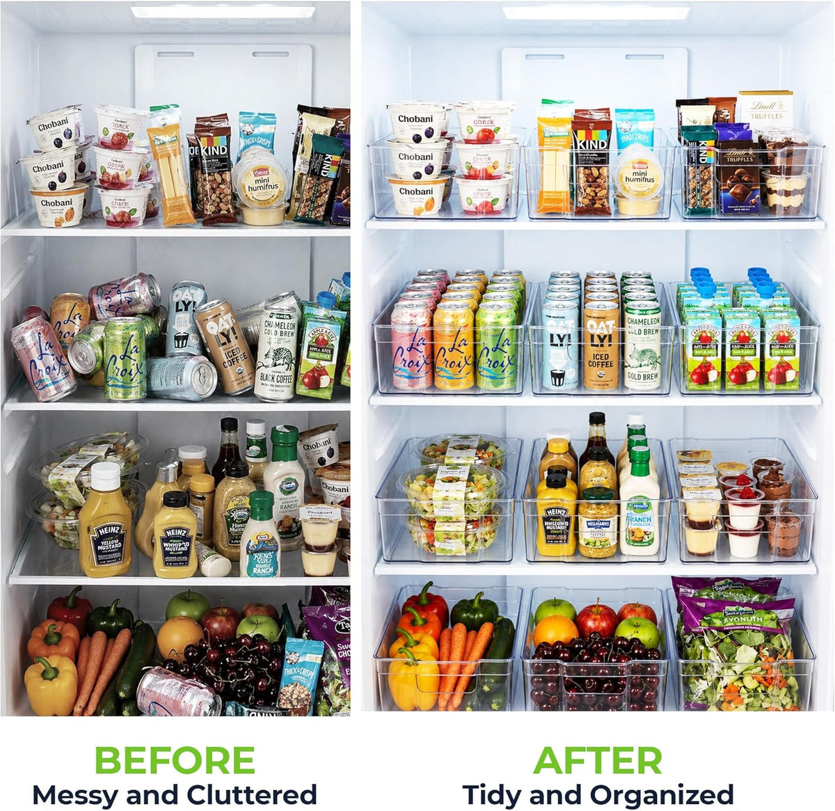 Zulay 4 Pack Clear Refrigerator Organizer Bins - XL Fridge Organizers and Storage Clear - Ideal Freezer Organizer Bins, Refrigerator Storage Containers, Kitchen Cabinets, Pantry Organization