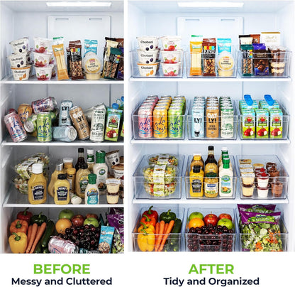 Zulay 4 Pack Clear Refrigerator Organizer Bins - XL Fridge Organizers and Storage Clear - Ideal Freezer Organizer Bins, Refrigerator Storage Containers, Kitchen Cabinets, Pantry Organization