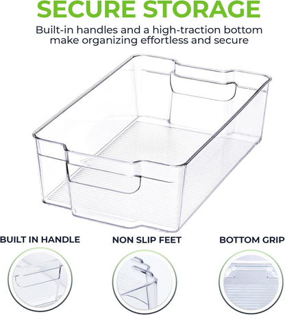 Zulay 4 Pack Clear Refrigerator Organizer Bins - XL Fridge Organizers and Storage Clear - Ideal Freezer Organizer Bins, Refrigerator Storage Containers, Kitchen Cabinets, Pantry Organization