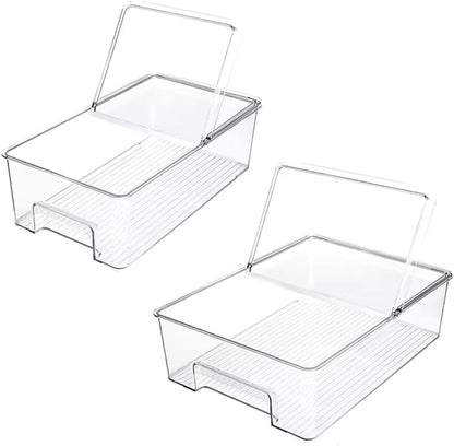 Vegetable Refrigerator Organizer Food Bins with lids Large Stackable Fridge Clear Organizers Kitchen Cabinet Organizer for Freezer, Kitchen, Countertops, Cabinets Pantry Storage Bins，set of 2