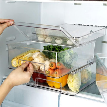 Vegetable Refrigerator Organizer Food Bins with lids Large Stackable Fridge Clear Organizers Kitchen Cabinet Organizer for Freezer, Kitchen, Countertops, Cabinets Pantry Storage Bins，set of 2