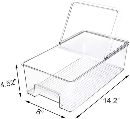Vegetable Refrigerator Organizer Food Bins with lids Large Stackable Fridge Clear Organizers Kitchen Cabinet Organizer for Freezer, Kitchen, Countertops, Cabinets Pantry Storage Bins，set of 2