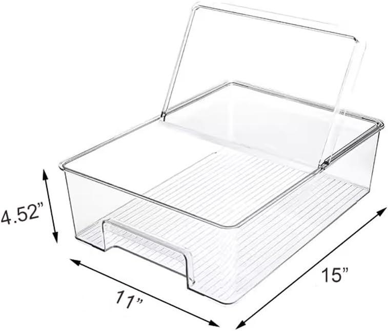 Vegetable Refrigerator Organizer Food Bins with lids Large Stackable Fridge Clear Organizers Kitchen Cabinet Organizer for Freezer, Kitchen, Countertops, Cabinets Pantry Storage Bins，set of 2