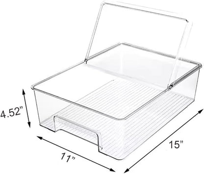 Vegetable Refrigerator Organizer Food Bins with lids Large Stackable Fridge Clear Organizers Kitchen Cabinet Organizer for Freezer, Kitchen, Countertops, Cabinets Pantry Storage Bins，set of 2
