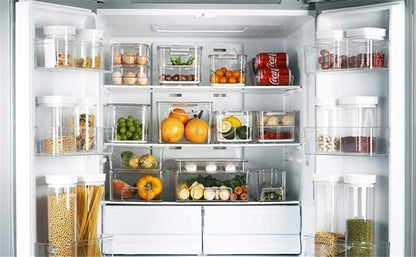 Vegetable Refrigerator Organizer Food Bins with lids Large Stackable Fridge Clear Organizers Kitchen Cabinet Organizer for Freezer, Kitchen, Countertops, Cabinets Pantry Storage Bins，set of 2