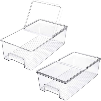 Vegetable Refrigerator Organizer Food Bins with lids Large Stackable Fridge Clear Organizers Kitchen Cabinet Organizer for Freezer, Kitchen, Countertops, Cabinets Pantry Storage Bins，set of 2