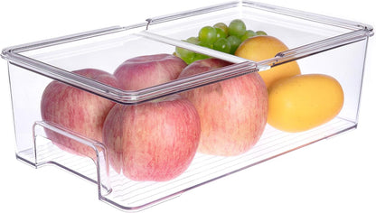 Vegetable Refrigerator Organizer Food Bins with lids Large Stackable Fridge Clear Organizers Kitchen Cabinet Organizer for Freezer, Kitchen, Countertops, Cabinets Pantry Storage Bins，set of 2