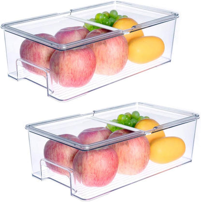 Vegetable Refrigerator Organizer Food Bins with lids Large Stackable Fridge Clear Organizers Kitchen Cabinet Organizer for Freezer, Kitchen, Countertops, Cabinets Pantry Storage Bins，set of 2
