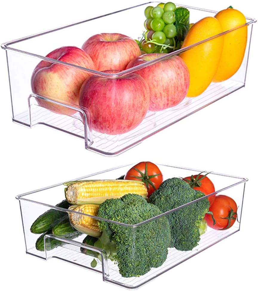 Vegetable Refrigerator Organizer Food Bins with lids Large Stackable Fridge Clear Organizers Kitchen Cabinet Organizer for Freezer, Kitchen, Countertops, Cabinets Pantry Storage Bins，set of 2
