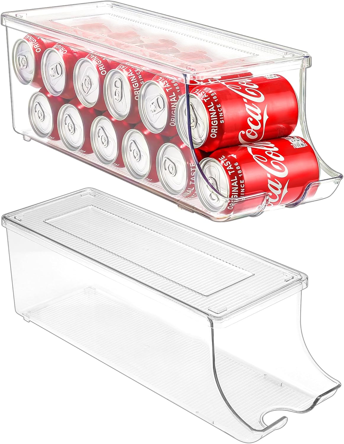 2 Pack Soda Can Organizer Dispenser for Refrigerator Fridge | Plastic Canned Food Pop Beverage Container Storage Bin with Lid for Freezer Rack Pantry Cabinet Cupboard Kitchen -Standard