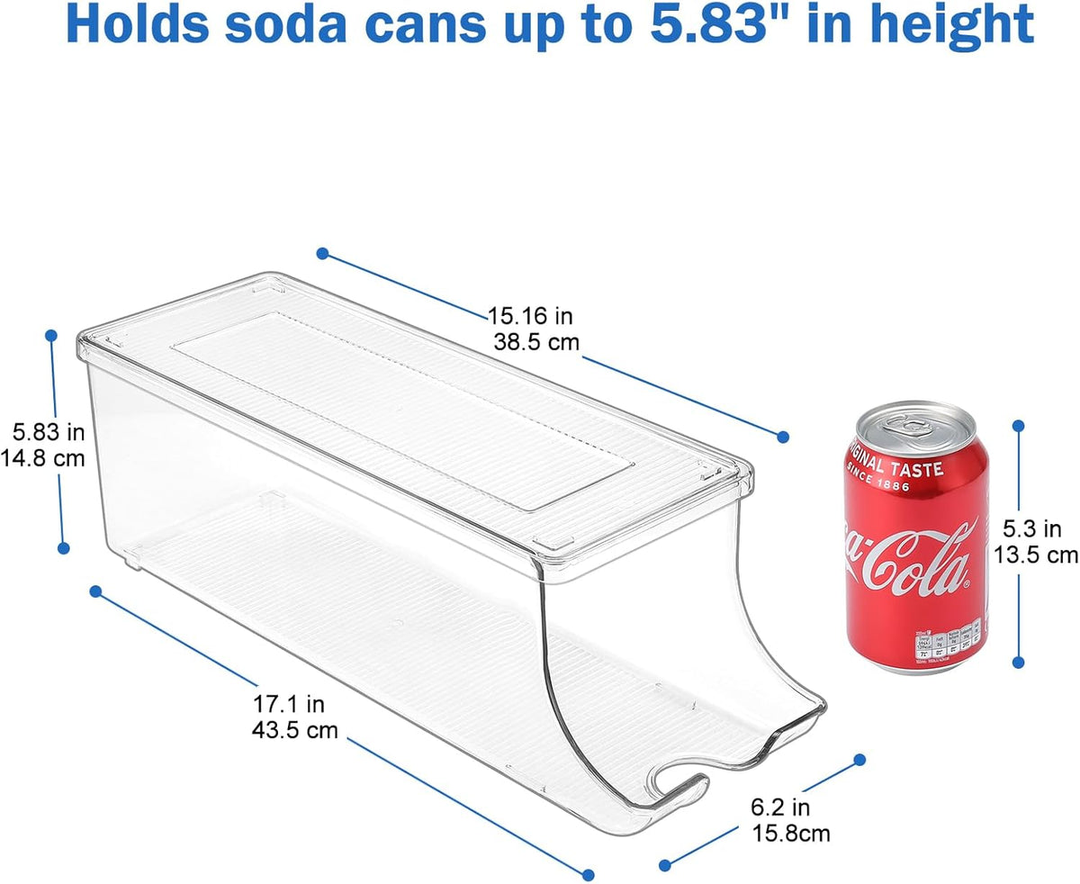 2 Pack Soda Can Organizer Dispenser for Refrigerator Fridge | Plastic Canned Food Pop Beverage Container Storage Bin with Lid for Freezer Rack Pantry Cabinet Cupboard Kitchen -Standard