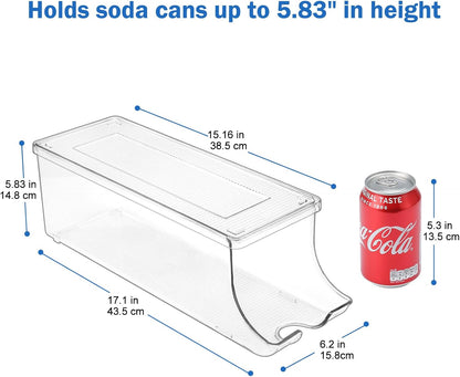 2 Pack Soda Can Organizer Dispenser for Refrigerator Fridge | Plastic Canned Food Pop Beverage Container Storage Bin with Lid for Freezer Rack Pantry Cabinet Cupboard Kitchen -Standard