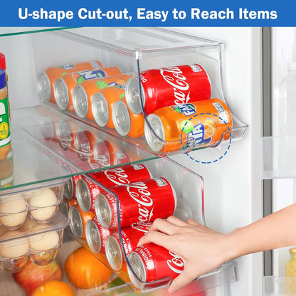 2 Pack Soda Can Organizer Dispenser for Refrigerator Fridge | Plastic Canned Food Pop Beverage Container Storage Bin with Lid for Freezer Rack Pantry Cabinet Cupboard Kitchen -Standard