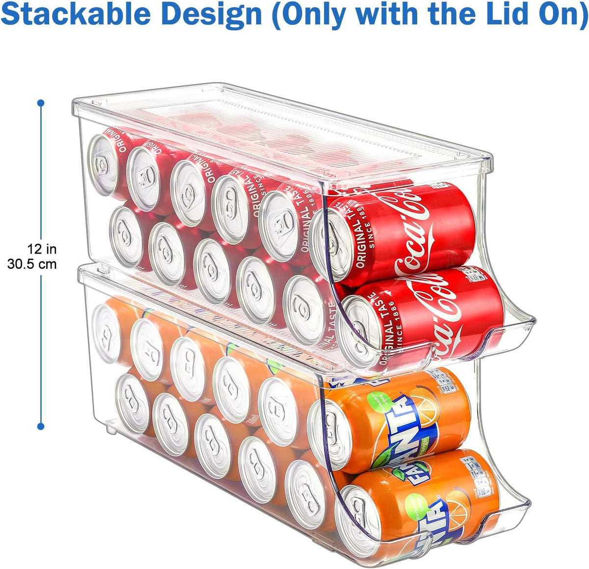 2 Pack Soda Can Organizer Dispenser for Refrigerator Fridge | Plastic Canned Food Pop Beverage Container Storage Bin with Lid for Freezer Rack Pantry Cabinet Cupboard Kitchen -Standard