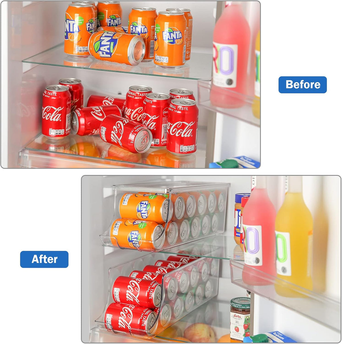 2 Pack Soda Can Organizer Dispenser for Refrigerator Fridge | Plastic Canned Food Pop Beverage Container Storage Bin with Lid for Freezer Rack Pantry Cabinet Cupboard Kitchen -Standard