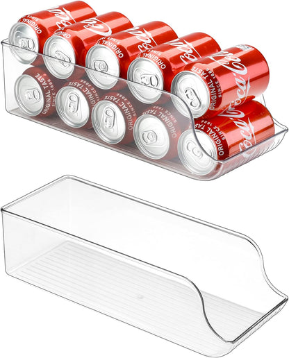 2 Pack Soda Can Organizer Dispenser for Refrigerator Fridge | Plastic Canned Food Pop Beverage Container Storage Bin with Lid for Freezer Rack Pantry Cabinet Cupboard Kitchen -Standard