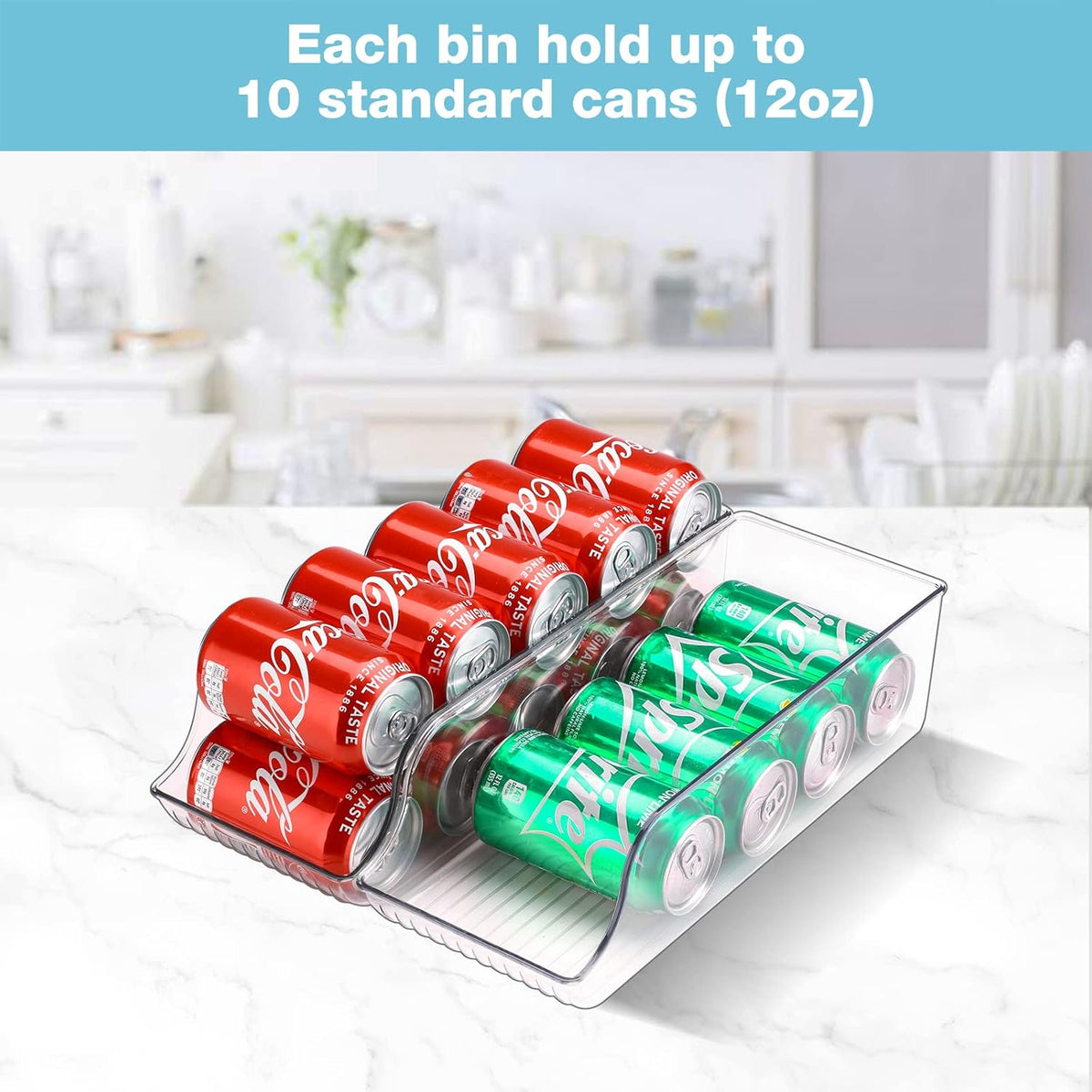 2 Pack Soda Can Organizer Dispenser for Refrigerator Fridge | Plastic Canned Food Pop Beverage Container Storage Bin with Lid for Freezer Rack Pantry Cabinet Cupboard Kitchen -Standard