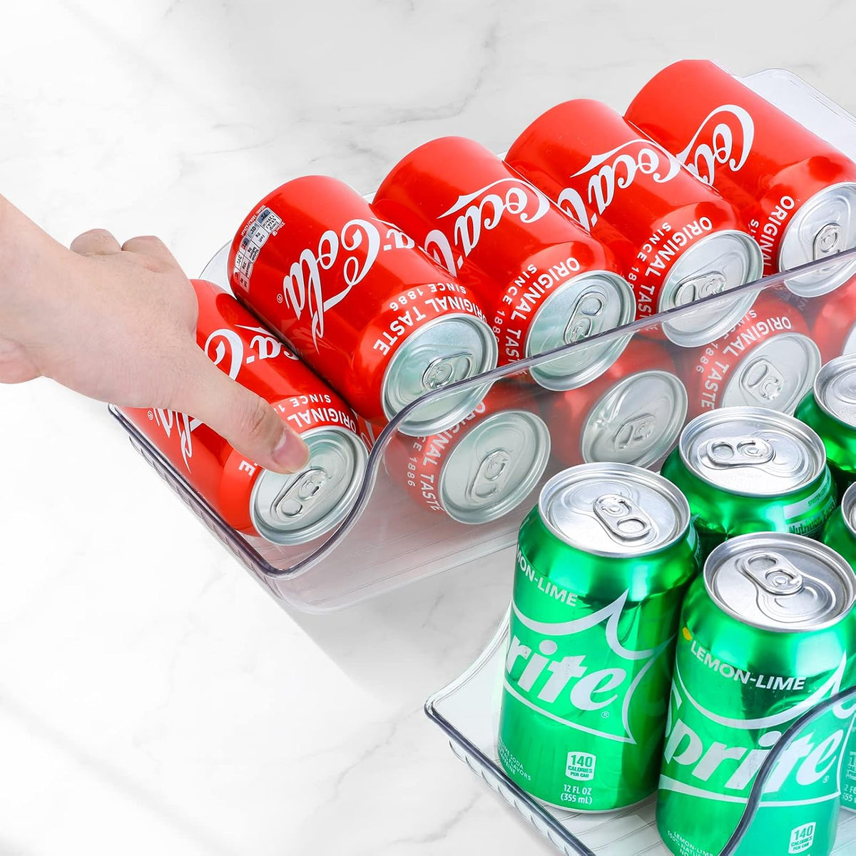 2 Pack Soda Can Organizer Dispenser for Refrigerator Fridge | Plastic Canned Food Pop Beverage Container Storage Bin with Lid for Freezer Rack Pantry Cabinet Cupboard Kitchen -Standard