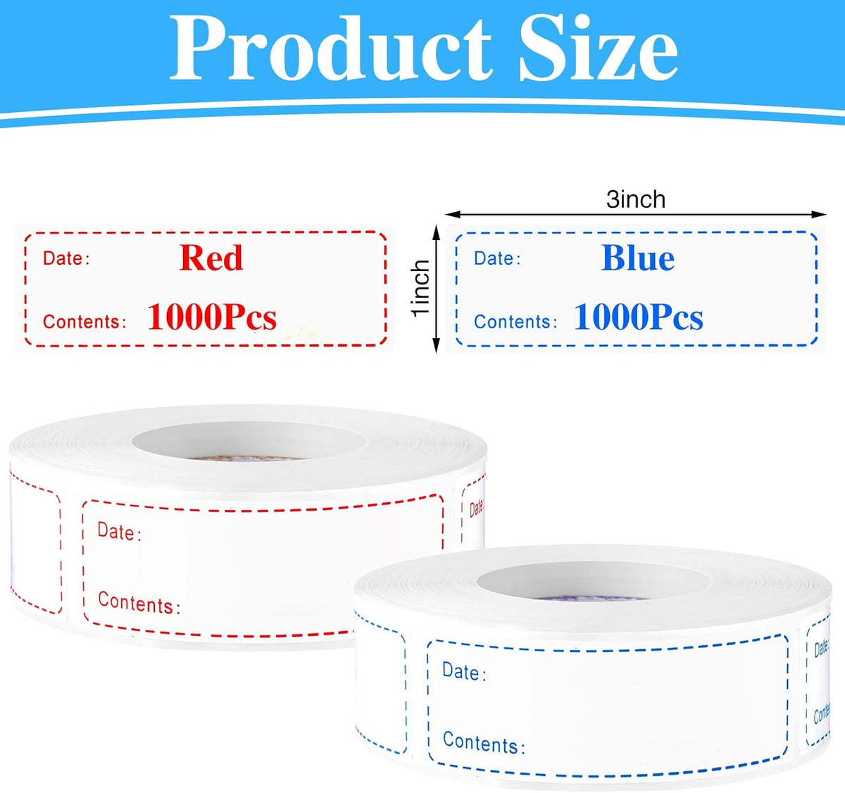 1000 Freezer Labels, 1 x 3 Inch Removable Food Date Stickers, 2 Colors | Water- And Oil-Resistant, Easy-Clean Adhesive, No Residue, Writes Clearly, For Containers, Kitchen, Restaurant, Pantry