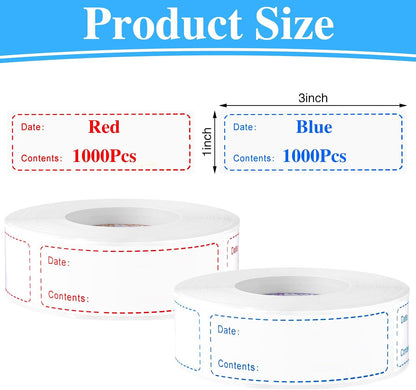 1000 Freezer Labels, 1 x 3 Inch Removable Food Date Stickers, 2 Colors | Water- And Oil-Resistant, Easy-Clean Adhesive, No Residue, Writes Clearly, For Containers, Kitchen, Restaurant, Pantry