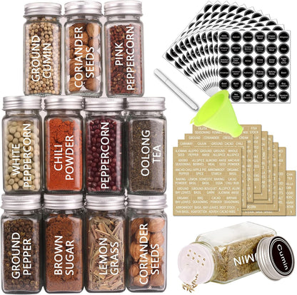 36 Pcs Glass Spice Jars with Lids, 4oz Spice Bottles with Labels | Empty Spice Containers with Shaker Lids, Chalk Marker, Funnel - Seasoning Containers for Spice Racks, Cabinets, Drawers