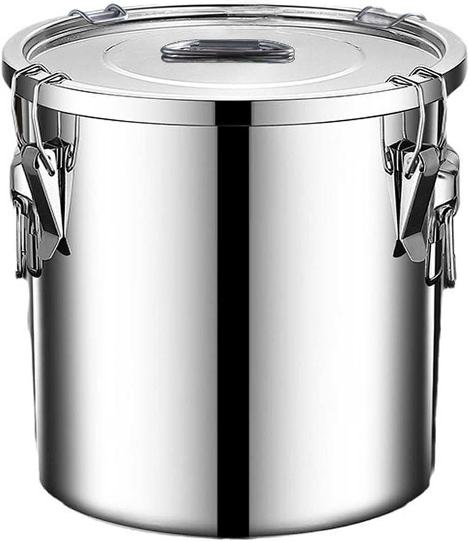 304 stainless steel food storage containers with lids lock clips airtight container large airtight for rice flour sugar grain coffee bean storage containers Kitchen jar (3.17gal/12L)