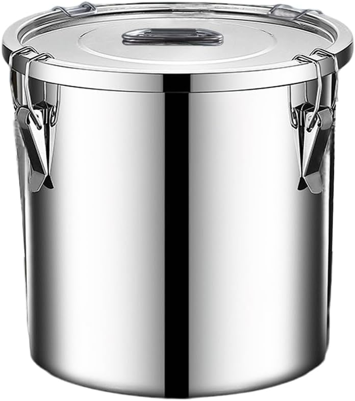 304 stainless steel food storage containers with lids lock clips airtight container large airtight for rice flour sugar grain coffee bean storage containers Kitchen jar (3.17gal/12L)