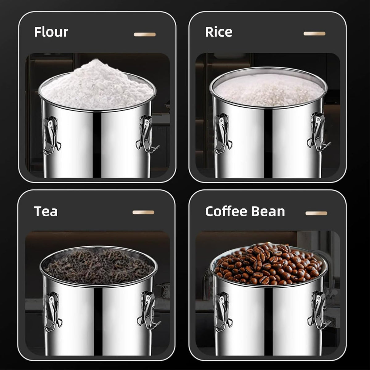304 stainless steel food storage containers with lids lock clips airtight container large airtight for rice flour sugar grain coffee bean storage containers Kitchen jar (3.17gal/12L)