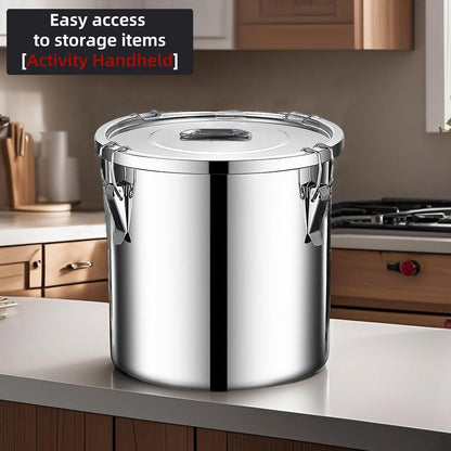 304 stainless steel food storage containers with lids lock clips airtight container large airtight for rice flour sugar grain coffee bean storage containers Kitchen jar (3.17gal/12L)