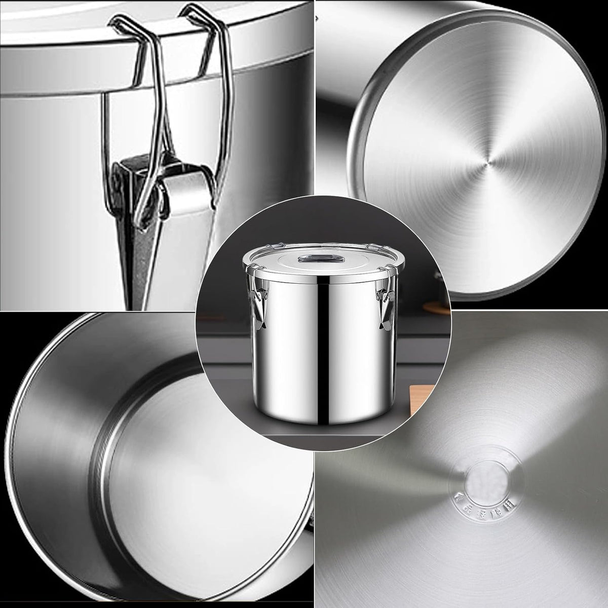 304 stainless steel food storage containers with lids lock clips airtight container large airtight for rice flour sugar grain coffee bean storage containers Kitchen jar (3.17gal/12L)