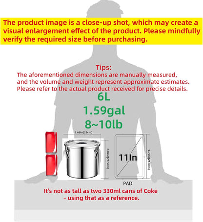 304 stainless steel food storage containers with lids lock clips airtight container large airtight for rice flour sugar grain coffee bean storage containers Kitchen jar (3.17gal/12L)