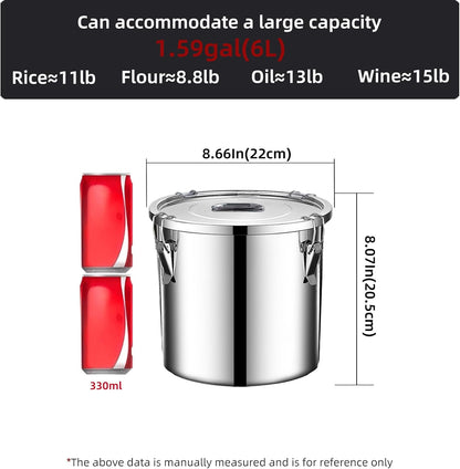 304 stainless steel food storage containers with lids lock clips airtight container large airtight for rice flour sugar grain coffee bean storage containers Kitchen jar (3.17gal/12L)