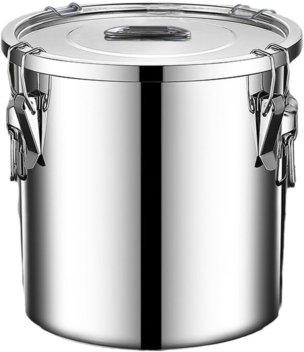 304 stainless steel food storage containers with lids lock clips airtight container large airtight for rice flour sugar grain coffee bean storage containers Kitchen jar (3.17gal/12L)