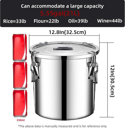304 stainless steel food storage containers with lids lock clips airtight container large airtight for rice flour sugar grain coffee bean storage containers Kitchen jar (3.17gal/12L)