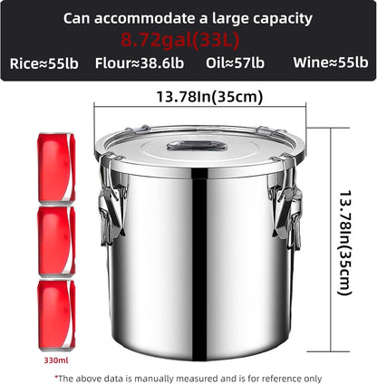 304 stainless steel food storage containers with lids lock clips airtight container large airtight for rice flour sugar grain coffee bean storage containers Kitchen jar (3.17gal/12L)