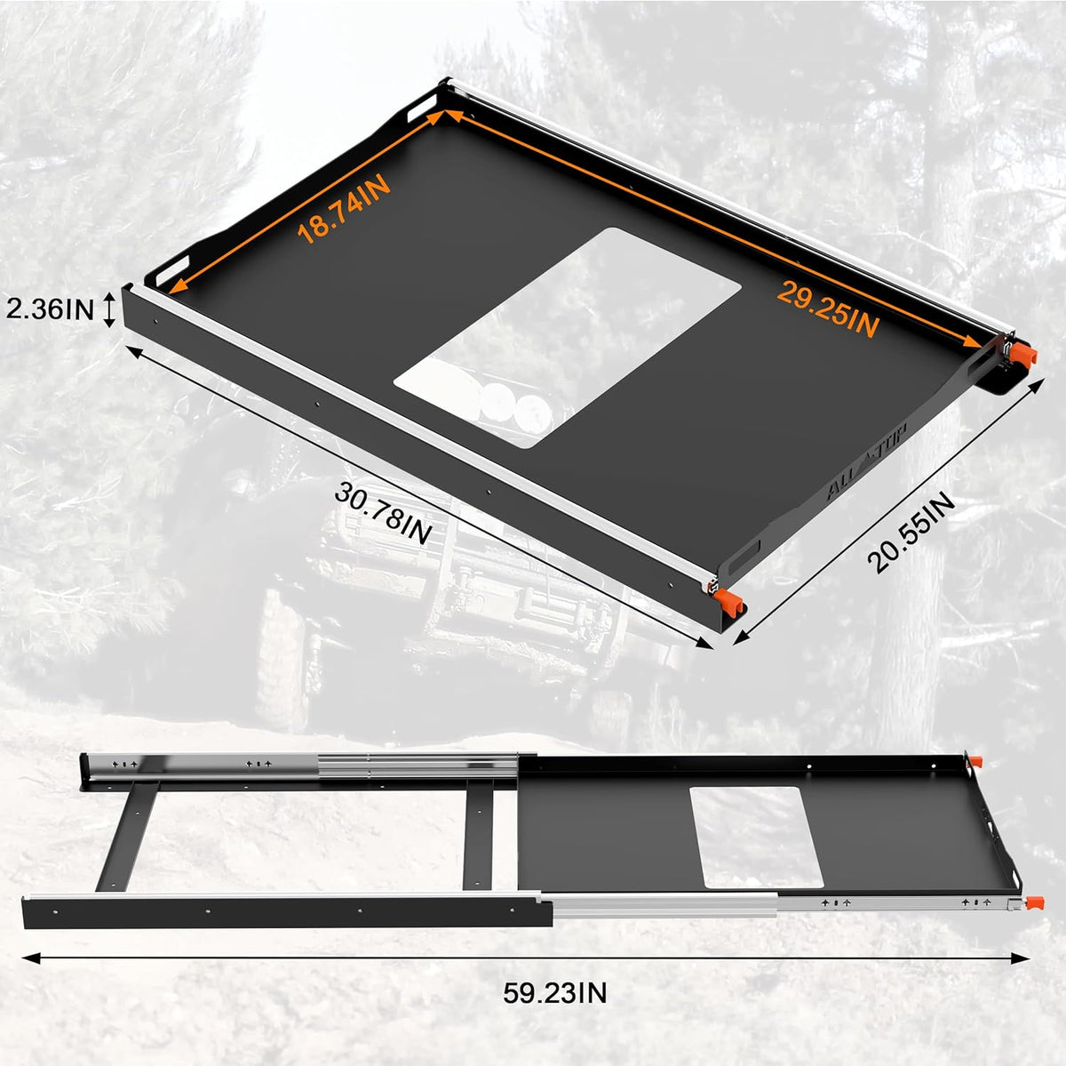 ALL-TOP Fridge Slide with Chopping Board, Inner 29.3 x 18.7in, Vehicle Refrigerator Slider with 4 Buckle Straps, Max 287 LBS, 3rd Gen