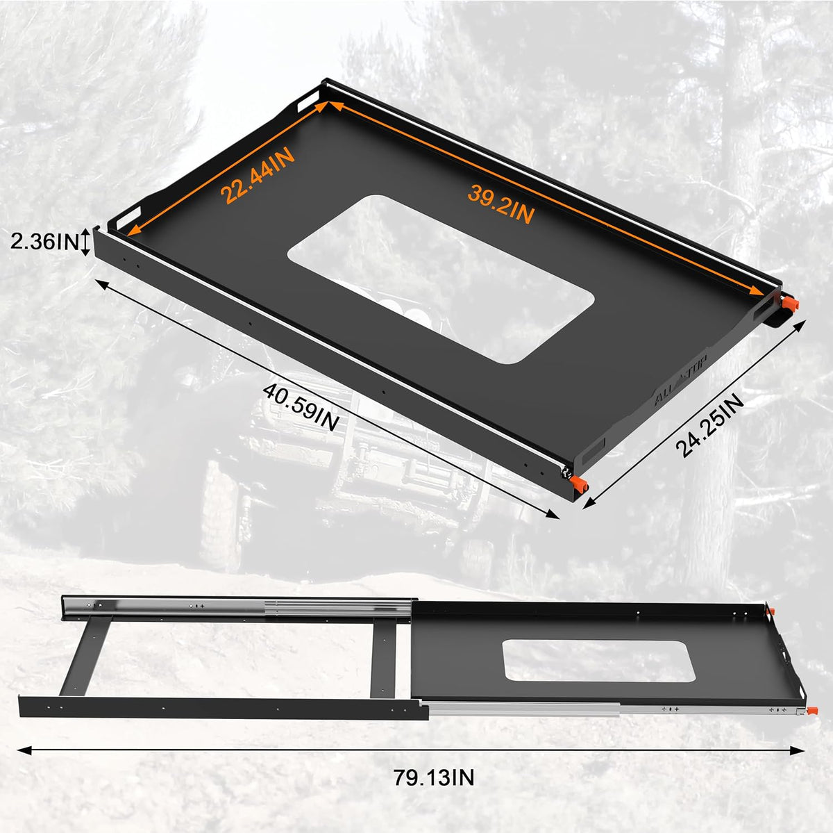 ALL-TOP Fridge Slide with Chopping Board, Inner 29.3 x 18.7in, Vehicle Refrigerator Slider with 4 Buckle Straps, Max 287 LBS, 3rd Gen
