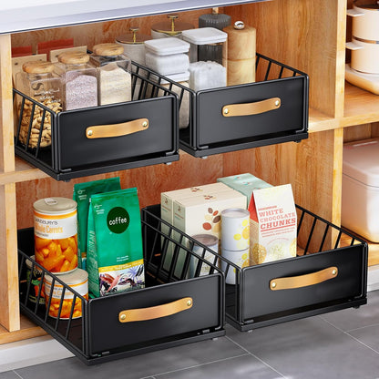Pull out Cabinet Organizer,Heavy Duty Slide out Pantry Shelves Drawer Storage with Adhesive Nano Film,Sliding Mesh Cabinet Basket with Handle for Kitchen, Bathroom, Home, 11.8W" X 15.7"D X 6.2"H,White
