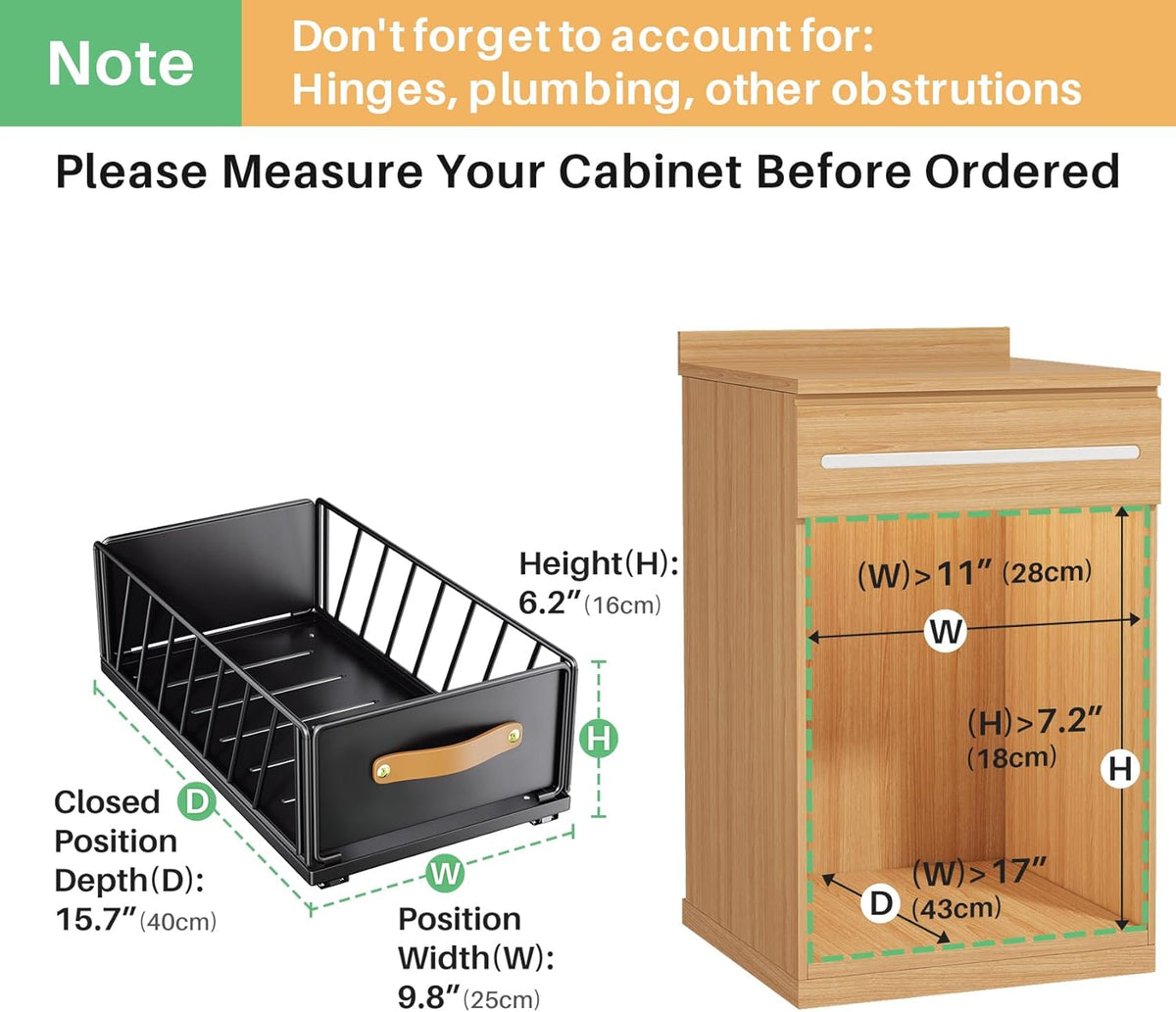 Pull out Cabinet Organizer,Heavy Duty Slide out Pantry Shelves Drawer Storage with Adhesive Nano Film,Sliding Mesh Cabinet Basket with Handle for Kitchen, Bathroom, Home, 11.8W" X 15.7"D X 6.2"H,White