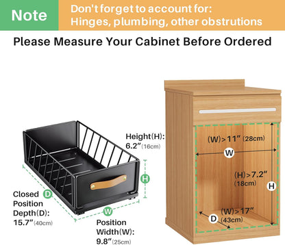Pull out Cabinet Organizer,Heavy Duty Slide out Pantry Shelves Drawer Storage with Adhesive Nano Film,Sliding Mesh Cabinet Basket with Handle for Kitchen, Bathroom, Home, 11.8W" X 15.7"D X 6.2"H,White