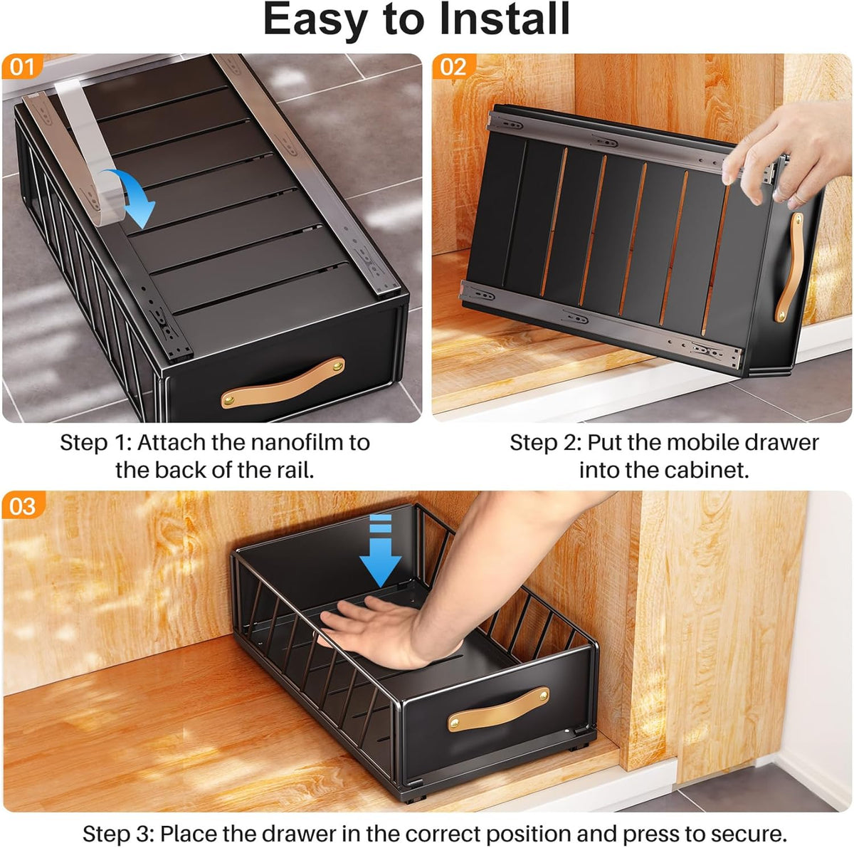 Pull out Cabinet Organizer,Heavy Duty Slide out Pantry Shelves Drawer Storage with Adhesive Nano Film,Sliding Mesh Cabinet Basket with Handle for Kitchen, Bathroom, Home, 11.8W" X 15.7"D X 6.2"H,White