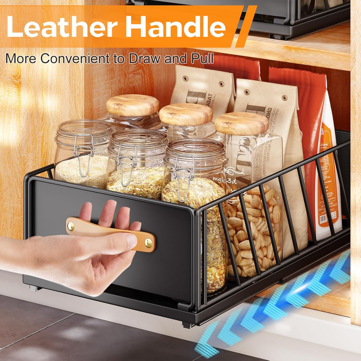 Pull out Cabinet Organizer,Heavy Duty Slide out Pantry Shelves Drawer Storage with Adhesive Nano Film,Sliding Mesh Cabinet Basket with Handle for Kitchen, Bathroom, Home, 11.8W" X 15.7"D X 6.2"H,White