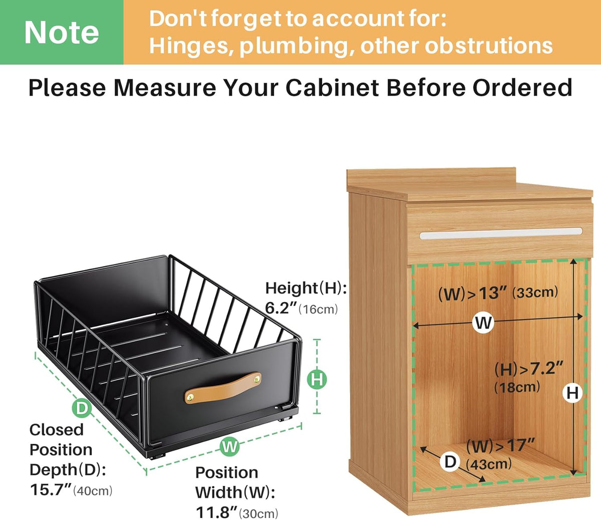 Pull out Cabinet Organizer,Heavy Duty Slide out Pantry Shelves Drawer Storage with Adhesive Nano Film,Sliding Mesh Cabinet Basket with Handle for Kitchen, Bathroom, Home, 11.8W" X 15.7"D X 6.2"H,White