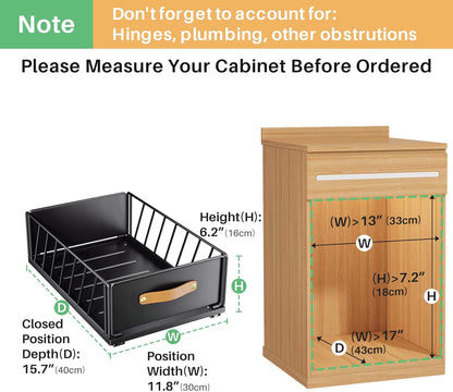 Pull out Cabinet Organizer,Heavy Duty Slide out Pantry Shelves Drawer Storage with Adhesive Nano Film,Sliding Mesh Cabinet Basket with Handle for Kitchen, Bathroom, Home, 11.8W" X 15.7"D X 6.2"H,White