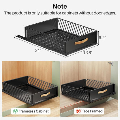 Pull out Cabinet Organizer,Heavy Duty Slide out Pantry Shelves Drawer Storage with Adhesive Nano Film,Sliding Mesh Cabinet Basket with Handle for Kitchen, Bathroom, Home, 11.8W" X 15.7"D X 6.2"H,White