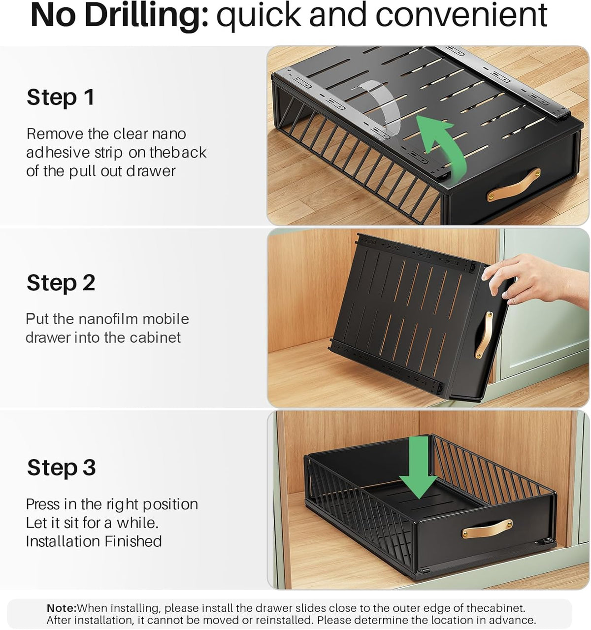 Pull out Cabinet Organizer,Heavy Duty Slide out Pantry Shelves Drawer Storage with Adhesive Nano Film,Sliding Mesh Cabinet Basket with Handle for Kitchen, Bathroom, Home, 11.8W" X 15.7"D X 6.2"H,White