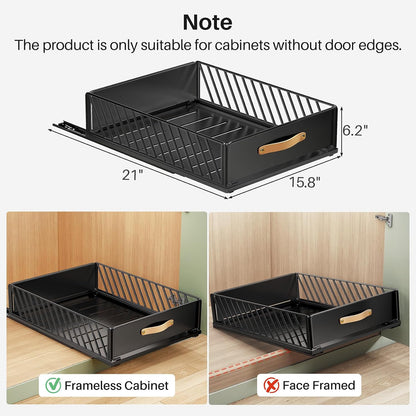 Pull out Cabinet Organizer,Heavy Duty Slide out Pantry Shelves Drawer Storage with Adhesive Nano Film,Sliding Mesh Cabinet Basket with Handle for Kitchen, Bathroom, Home, 11.8W" X 15.7"D X 6.2"H,White